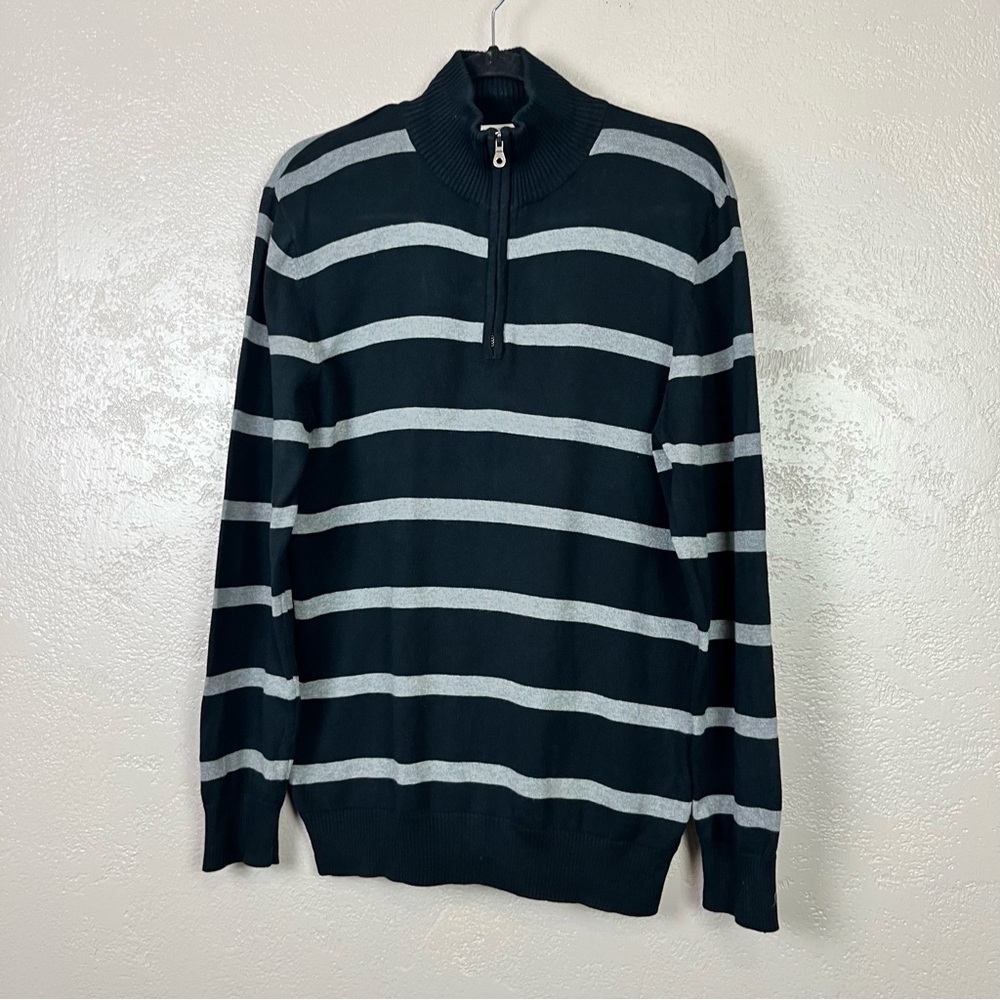 5 for $30‎ Old Navy Men's Sweater Long Sleeve Black Stripe Quarter Zip Size M - Picture 3 of 12